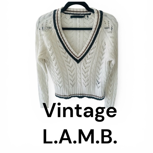 L.A.M.B. Sweaters - Vintage L.A.M.B White Varsity V-Neck sweater